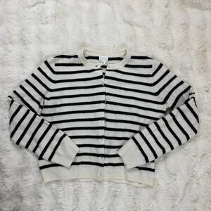 H&M Knit Button-Up Cardigan - Cream/Black Striped